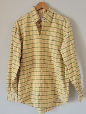 Brooks Brothers Regular Fit Yellow Plaid Button-Down Shirt Supima Cotton